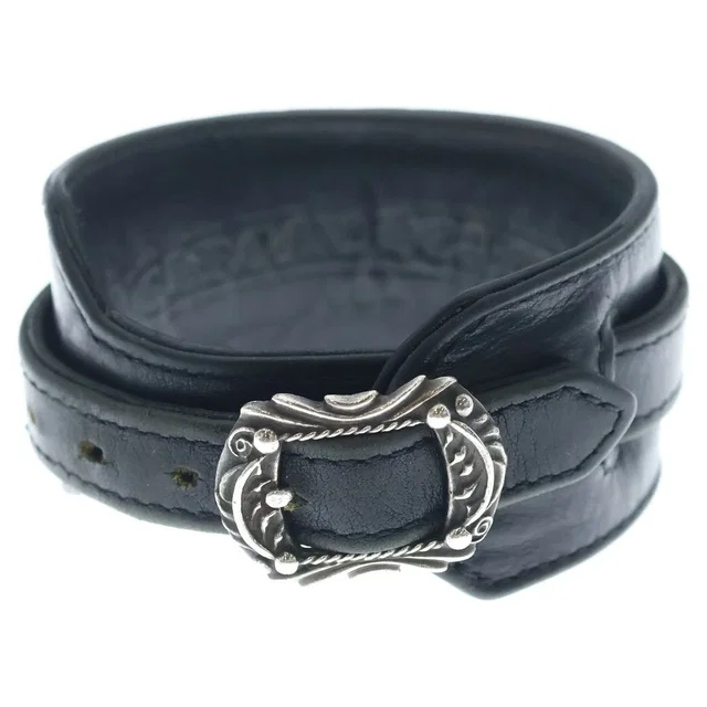 Chrome Hearts Vintage RR Tiny Buckle Rock'n'roll Leather Bracelet Black Silver in Black Leather from The Reluxe
