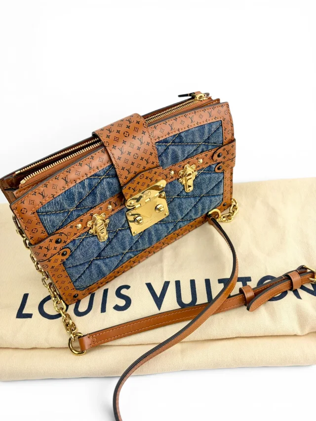 Louis Vuitton Limited Edition Denim Calfskin Malletage Trunk Clutch in Calfskin from Season 2 Consign, photo 2 of 10