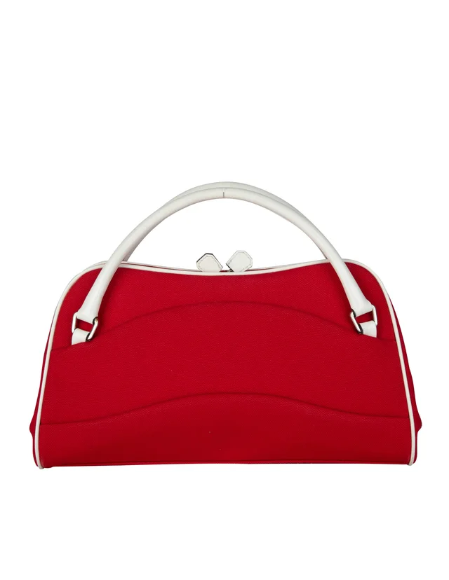 Prada Vintage Red Canvas and White Leather Handbag from Amarcord Vintage Fashion