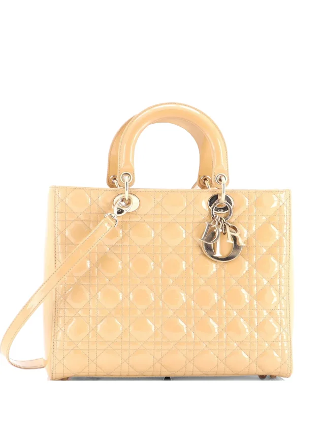 Pre-Owned Lady Dior Bag Cannage Quilt Patent Large Satchel | Neutrals | FARFETCH in Patent leather from Farfetch, photo 1 of 1