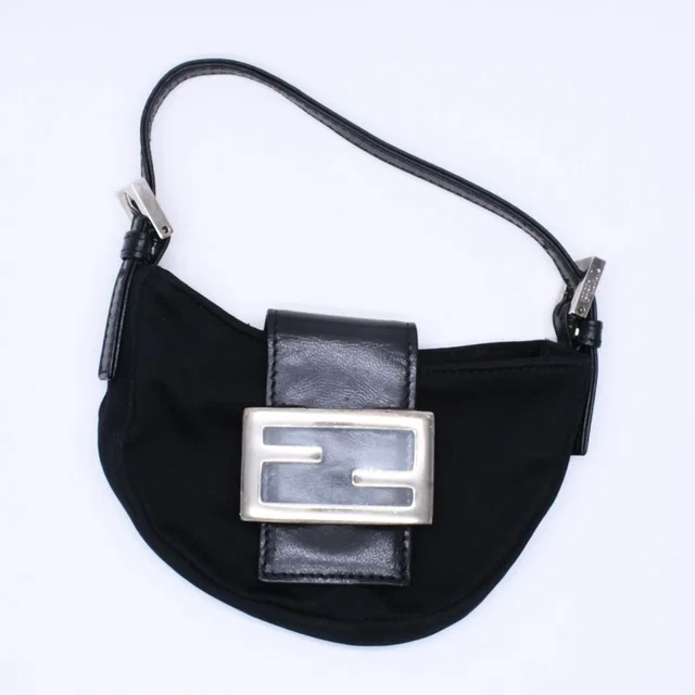 Fendi Handbag Mini Croissant Mini Mamma Pouch Case Cotton Jersey Leather Black in Black Leather from The Reluxe