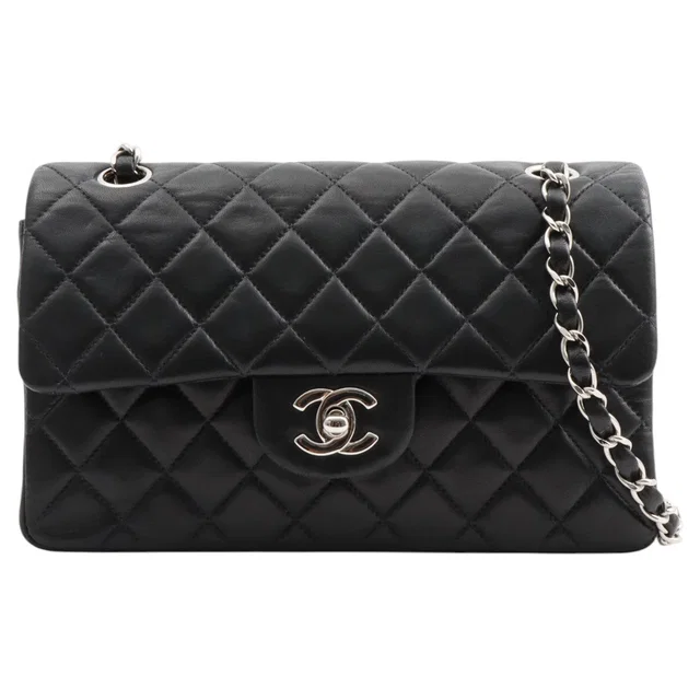 Chanel 2000s Classic Flap Chain Bag 23cm Black in Black Lambskin from VINTAGE QOO TOKYO