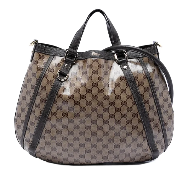 Beige Gucci GG Crystal Abbey D Ring Convertible Tote Satchel in Beige Coated canvas from Designer Revival