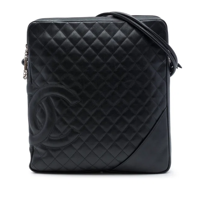Black Chanel Large Quilted Lambskin Cambon Ligne Crossbody in Black Lambskin from Designer Revival