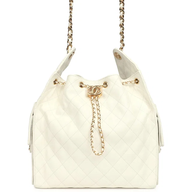 Chanel Medium 25 Hobo Bag White Caviar Gold Hardware in White Caviar leather from Madison Avenue Couture
