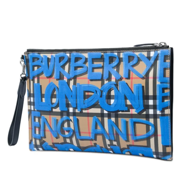 Beige Burberry House Check Canvas Graffiti Zip Pouch Clutch Bag in Beige Canvas from Designer Revival, photo 2 of 5