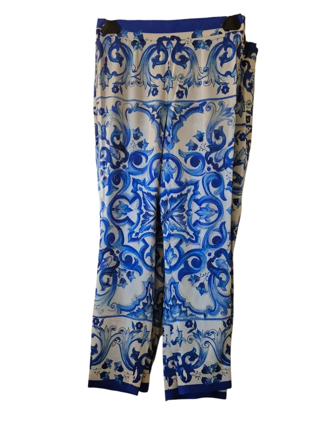 Dolce & Gabbana Pants Blue Majolica Print Silk in Blue Silk from Luxury Promise