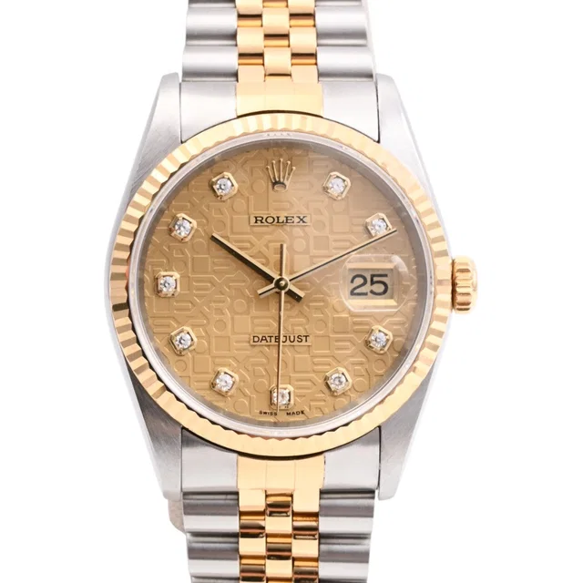 Rolex Circa 1996 10-Point Diamond Computer Dial Datejust 36mm 16233G Automatic Champagne from VINTAGE QOO TOKYO