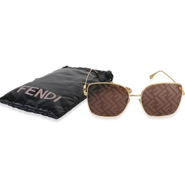 Fendi Gold FF Square Mirror Lens Baguette Square Sunglasses in Gold Leather from myGemma