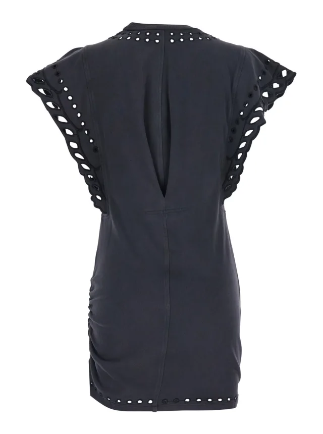 MARANT ETOILE 'Orlane' black dress with Round Neck and Sangallo Details in Cotton for Women in Black, photo 3 of 6 from Gaudenzi Boutique