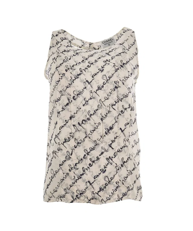 Chanel Vintage Linen Logo Script Tank Top in Silk from Luxury Promise