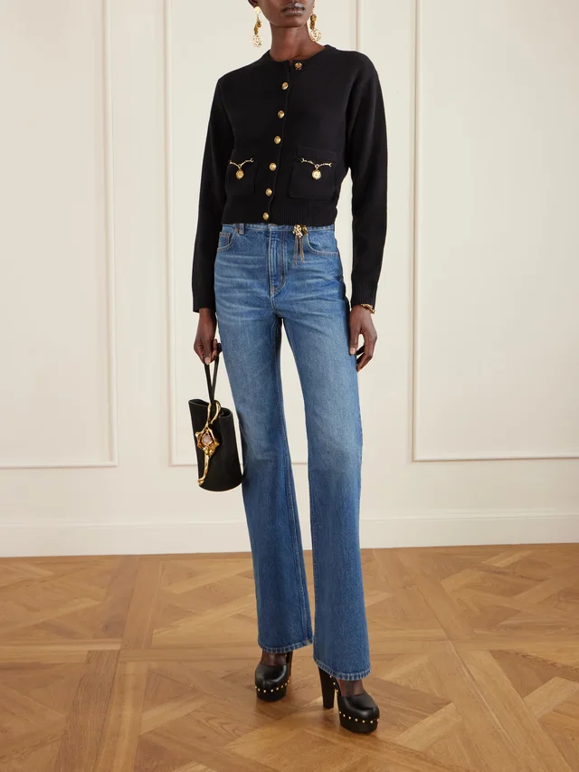 CHLOÉ Cropped embellished wool and cashmere-blend cardigan in Black, photo 2 of 2 from NET-A-PORTER (Canada)