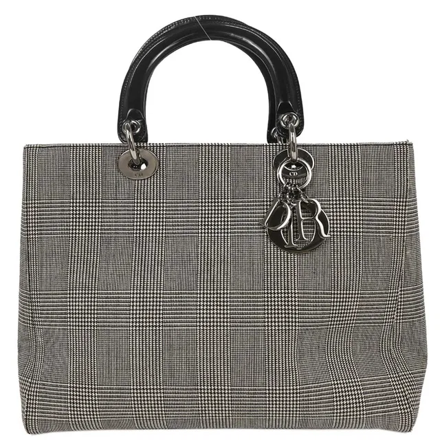 Dior Vintage Lady Houndstooth Canvas Black Bag in Black Canvas from HEWI