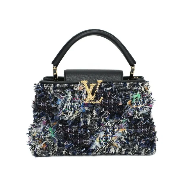 Louis Vuitton Ten Capucines PM 2-Way Shoulder Bag Tweed Leather Black Gold in Black Tweed from The Reluxe