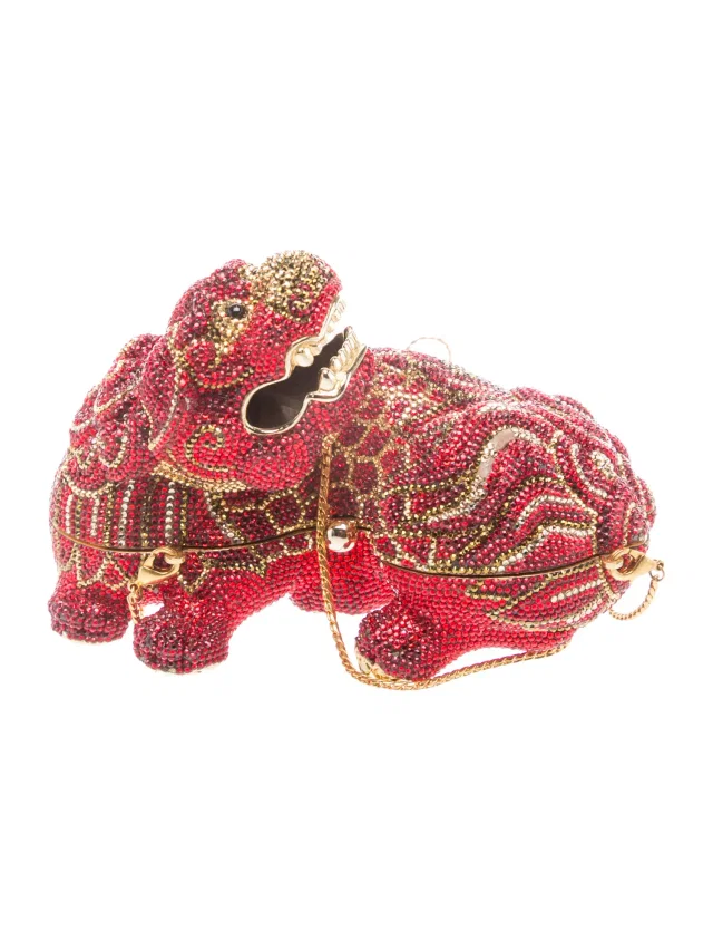 Judith Leiber Crystal Ming Foo Dog Mini in red Leather from The RealReal