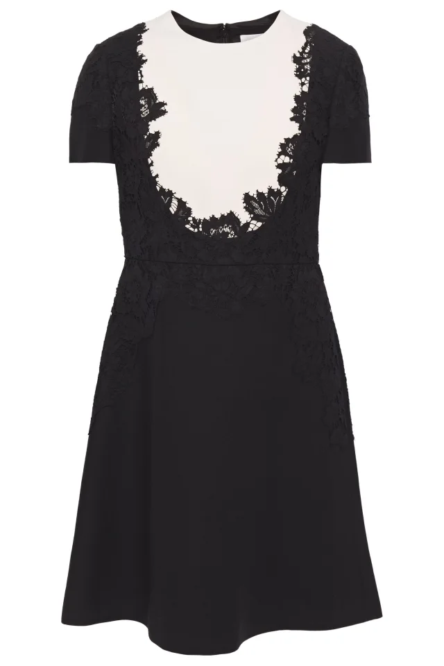 Valentino Garavani Corded Lace-Appliquéd Cotton-Blend Cady Mini Dress in Black from THE OUTNET, photo 1 of 1