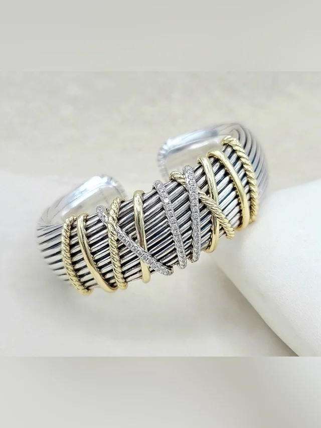 David Yurman Helena Cuff Bracelet With 18k Gold And Pave Diamonds in silver|gold|gray from Poshmark