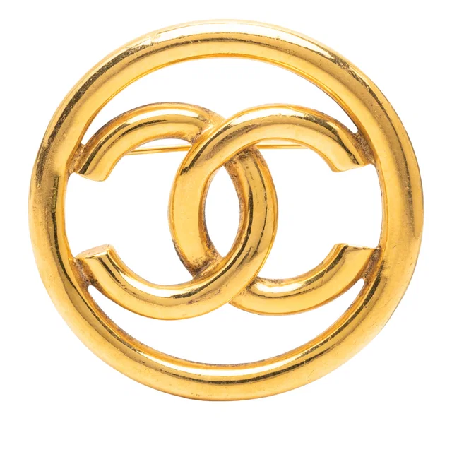 Gold Chanel CC Gold Plated Round Brooch in Gold from Designer Revival