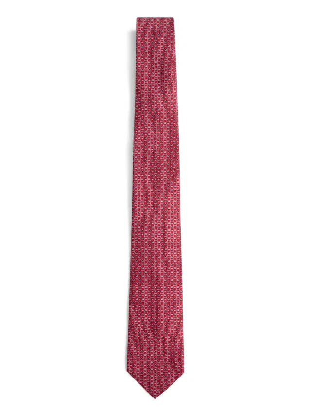 Ferragamo Gancini Monogram Silk Necktie — Red Neckties in Red Silk from HEWI