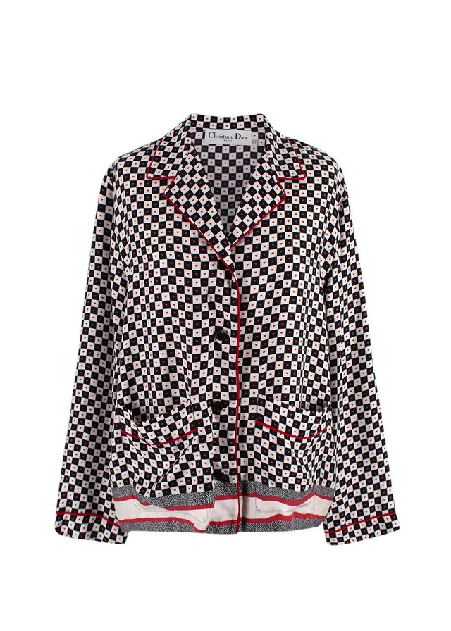 Dior Black and White Check Heart Silk Shirt in Black Silk from HEWI