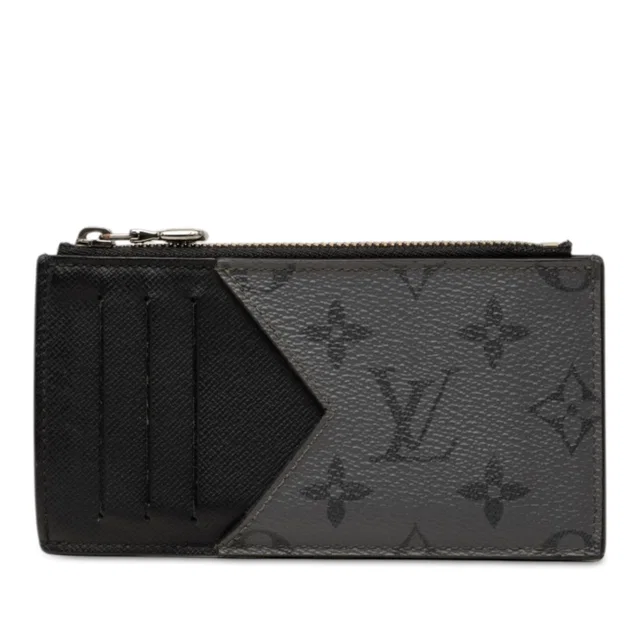 Black Louis Vuitton Monogram Eclipse Reverse Taigarama Coin Card Holder in Black Canvas from Designer Revival