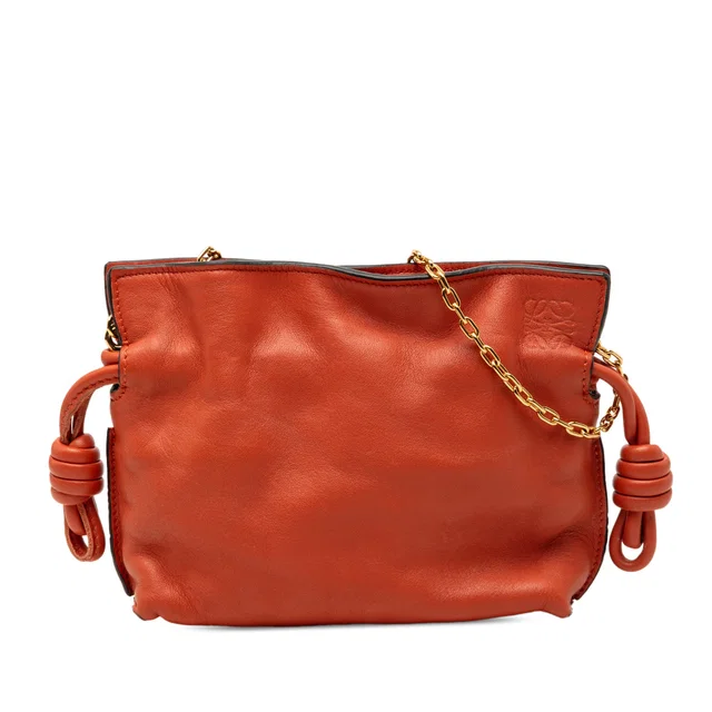Orange LOEWE Nano Leather Flamenco Knot Chain Crossbody in Orange Leather from Designer Revival