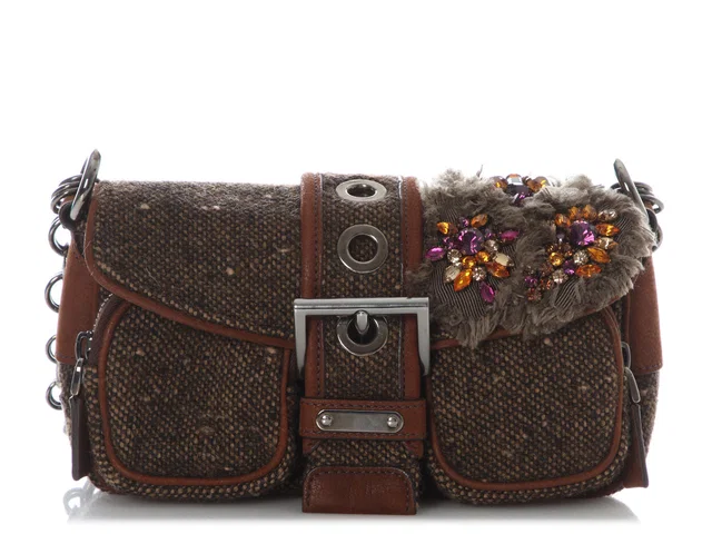 Prada Brown Ricamo Tweed and Crystal Flap in Brown Tweed from Ann's Fabulous Finds