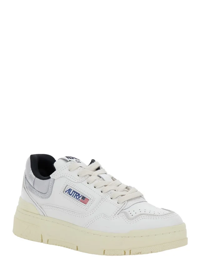 Autry 'CLC' White Low Top Sneakers with Logo Patch in Leather Woman in White 60% Cow Leather 15% Suede Cow Leather 15% Mesh 10% Metallic Cow Leather, photo 4 of 8 from Gaudenzi Boutique
