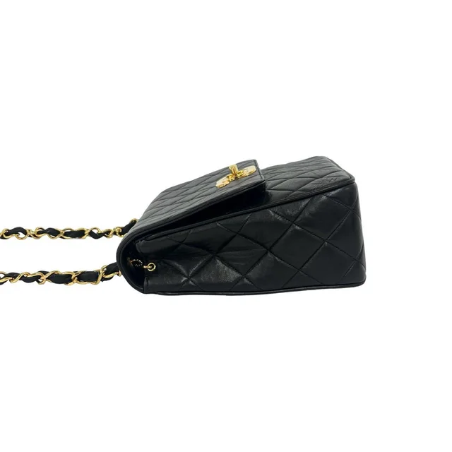 Chanel Vintage Quilted CC Logo Lambskin Chain Shoulder Bag Black in Black Lambskin from The Reluxe, photo 2 of 2