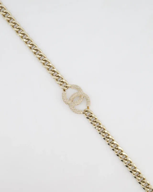 Chanel CC Gold Plated Curb Chain Necklace with CC Crystal Logo Detail in Gold from Sellier, photo 3 of 6