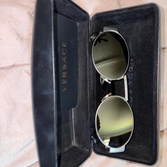Versace Women's Square Sunglasses - Silver/Grey in silver|gray from Depop, photo 2 of 3