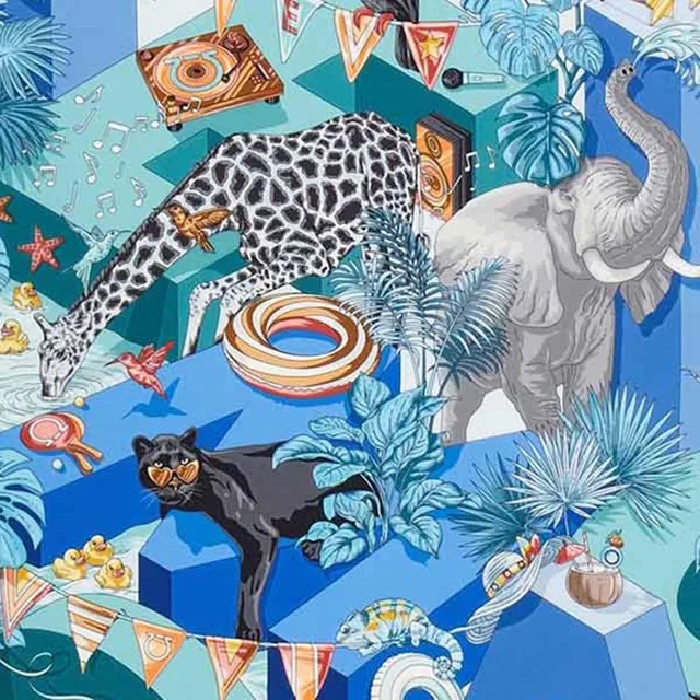 Ferragamo Jungle Party Silk Scarf — Multicolor Scarfs in Multicolor Silk from HEWI
