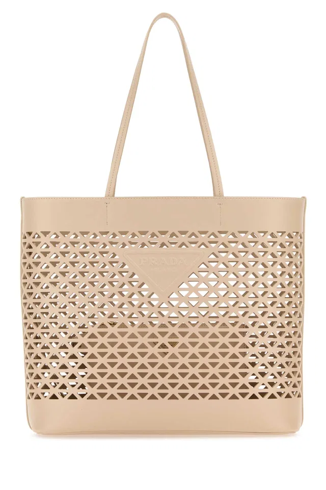 Prada Perforated Leather Shoulder Bag — Beige Exterior in Beige Leather from HEWI