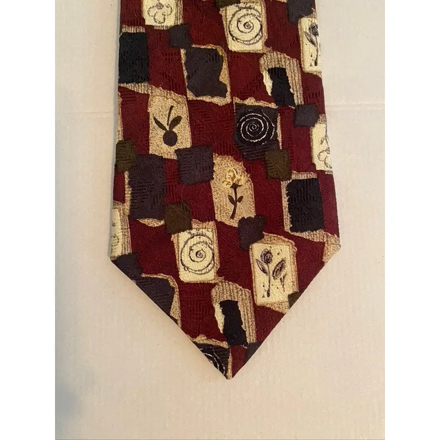 Mulberry Mens Silk Tie Burgundy Gold Geometric Abstract Floral Hand Sewn Usa in gold|red Silk from Poshmark