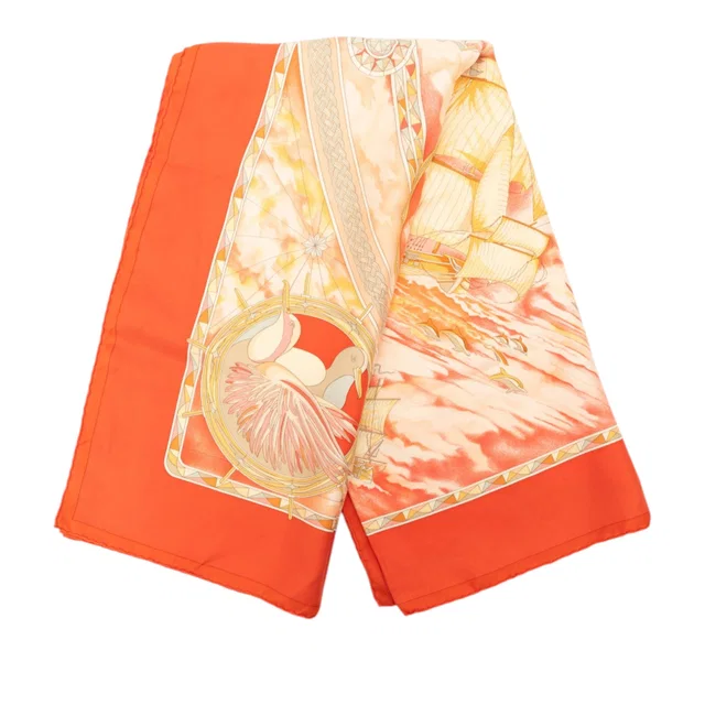 Orange Hermès Fregates Magnifiques Silk Scarf 90 Scarves in Orange Silk from Designer Revival