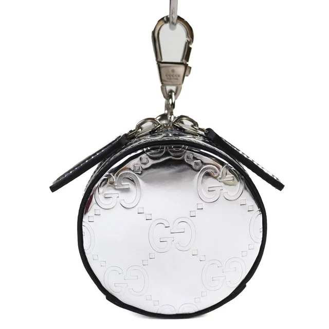 Gucci GG Pattern Patent Leather Round Pouch Silver in Silver Patent leather from The Reluxe