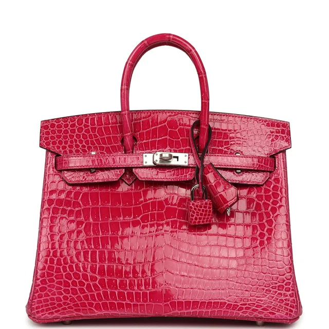 Hermès Birkin 25 Rose Mexico Shiny Porosus Crocodile Palladium Hardware in Pink Crocodile from Madison Avenue Couture