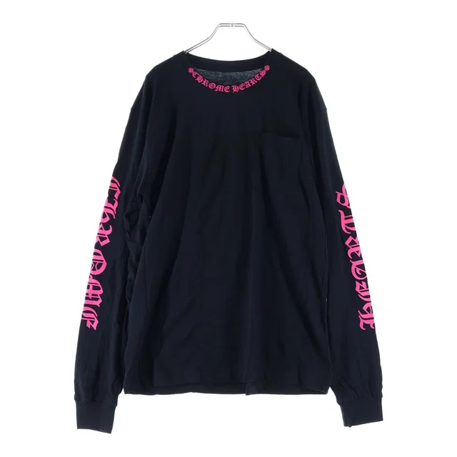 Chrome Hearts CH L S 1 Neck Logo Long Sleeve T-Shirt Black Pink in Black from The Reluxe