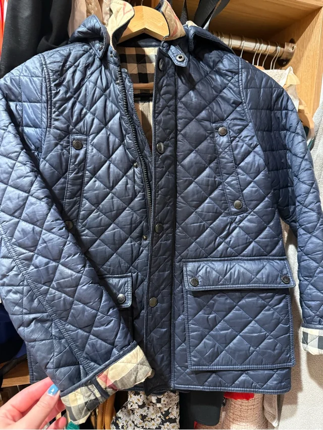 Burberry Quilted Navy Blue Hooded Puffer Jacket in blue from Poshmark