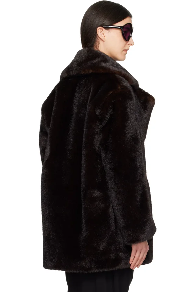Coperni Brown Notched Lapel Faux-Fur Coat, photo 3 of 4 from SSENSE