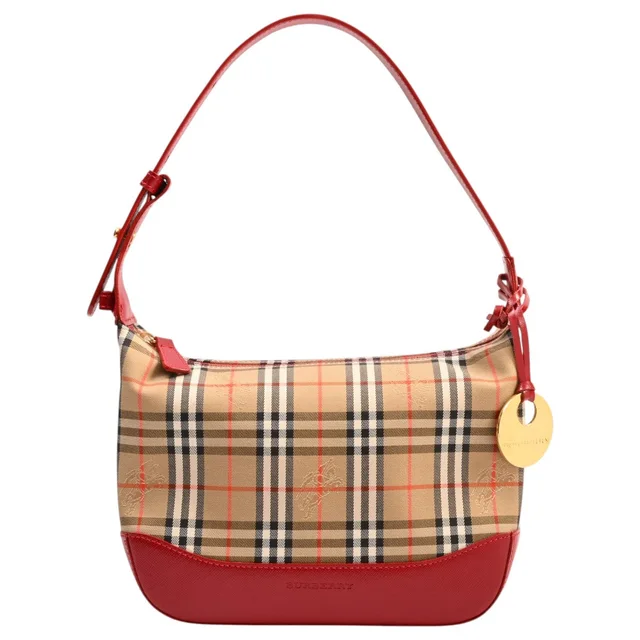 Burberry Nova Check pattern logo charm one-shoulder bag beige/red from VINTAGE QOO TOKYO