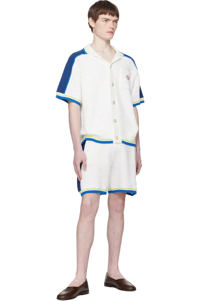 Casablanca Off-White & Blue Short Sleeve Crochet Shirt, photo 4 of 4 from SSENSE