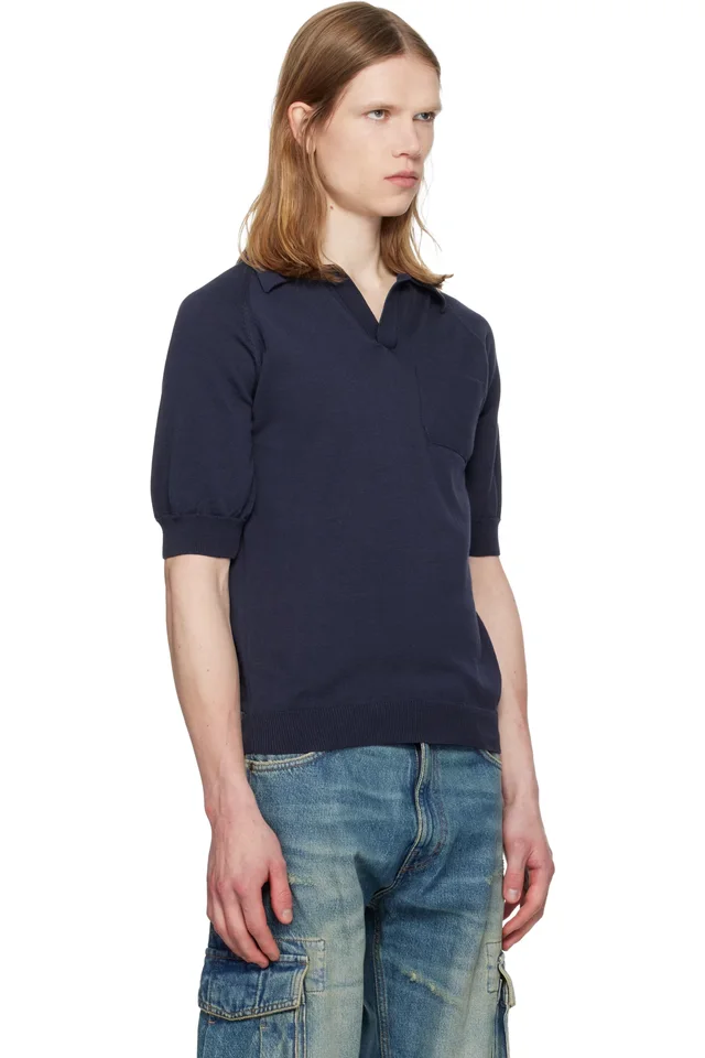 Silas Navy Knit Polo, photo 2 of 2 from SSENSE