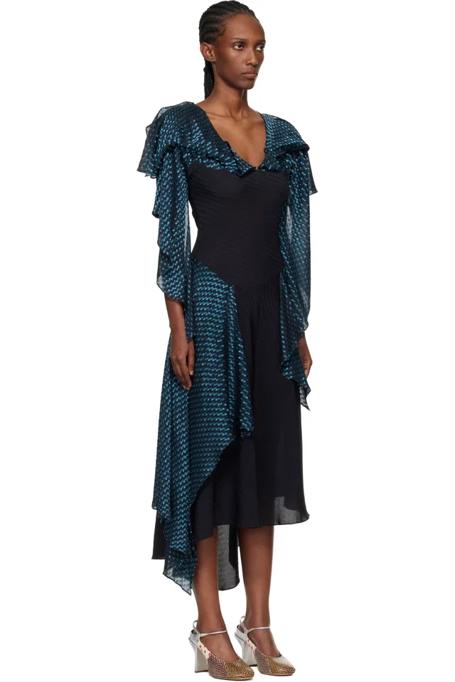 Kiko Kostadinov Black & Blue Plexus Midi Dress, photo 2 of 4 from SSENSE