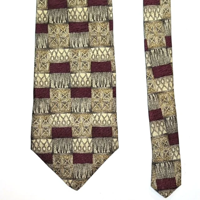 Mulberry Burgundy And Gold Patterned Italian Silk Tie in red|gold Silk from Poshmark