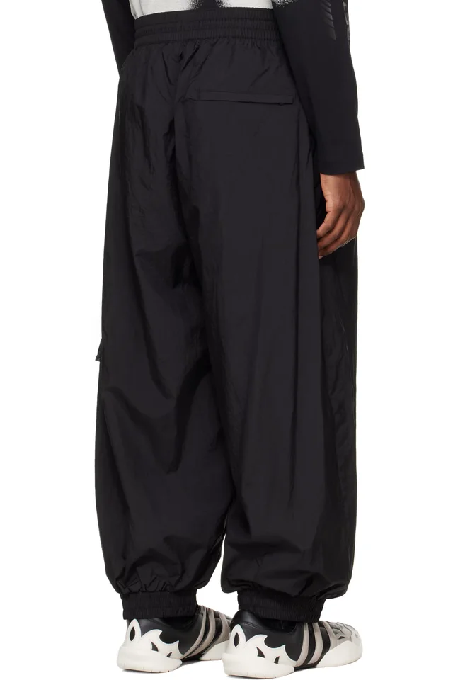 Y-3 Black Raw Edge 3 Stripes Nylon Shell Track Pants, photo 3 of 4 from SSENSE