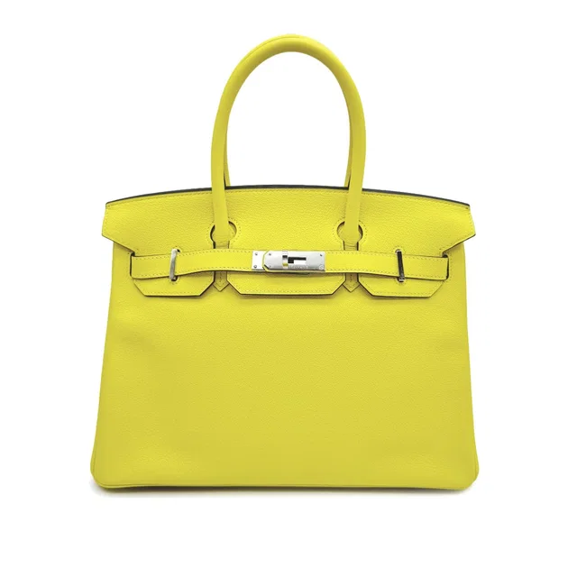 Hermès Birkin 30 Verso Lime Gris Tourterelle Evercolor Hand Bag 2019 D Stamp Palladium Hardware in Grey Leather from Luxury Promise