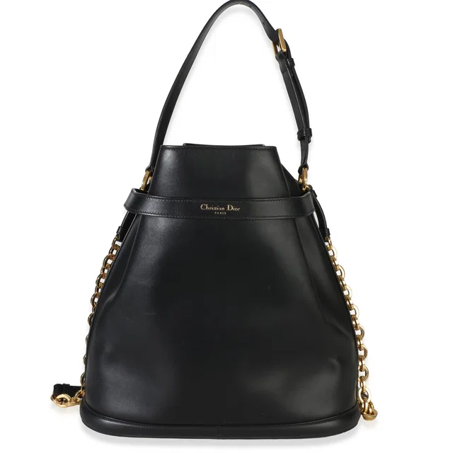 Dior Black Calfskin CD Embossed Large Cest Chain Bucket Bag in Black Calfskin from myGemma