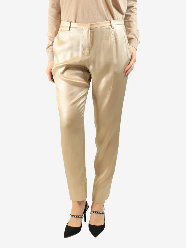 Brunello Cucinelli Neutral silk trousers - size UK 12 in Silk from Sign of the Times