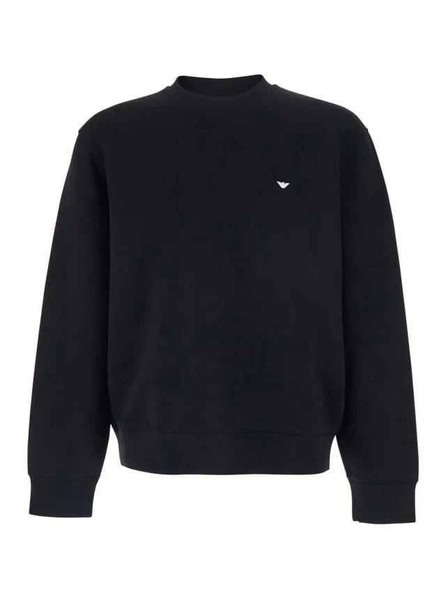 Black Crewneck Sweatshirt with Logo Embroidery on the Front in Cotton Blend for Men in Black, image 1 of 1 from Gaudenzi Boutique